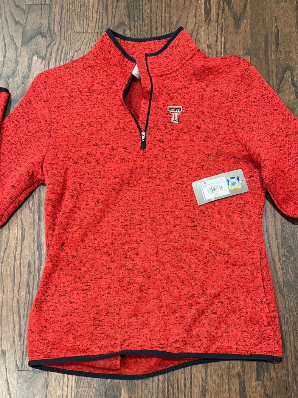 Pro Edge Red Heathered Kids Quarter-Zip Pullover with Navy Trim